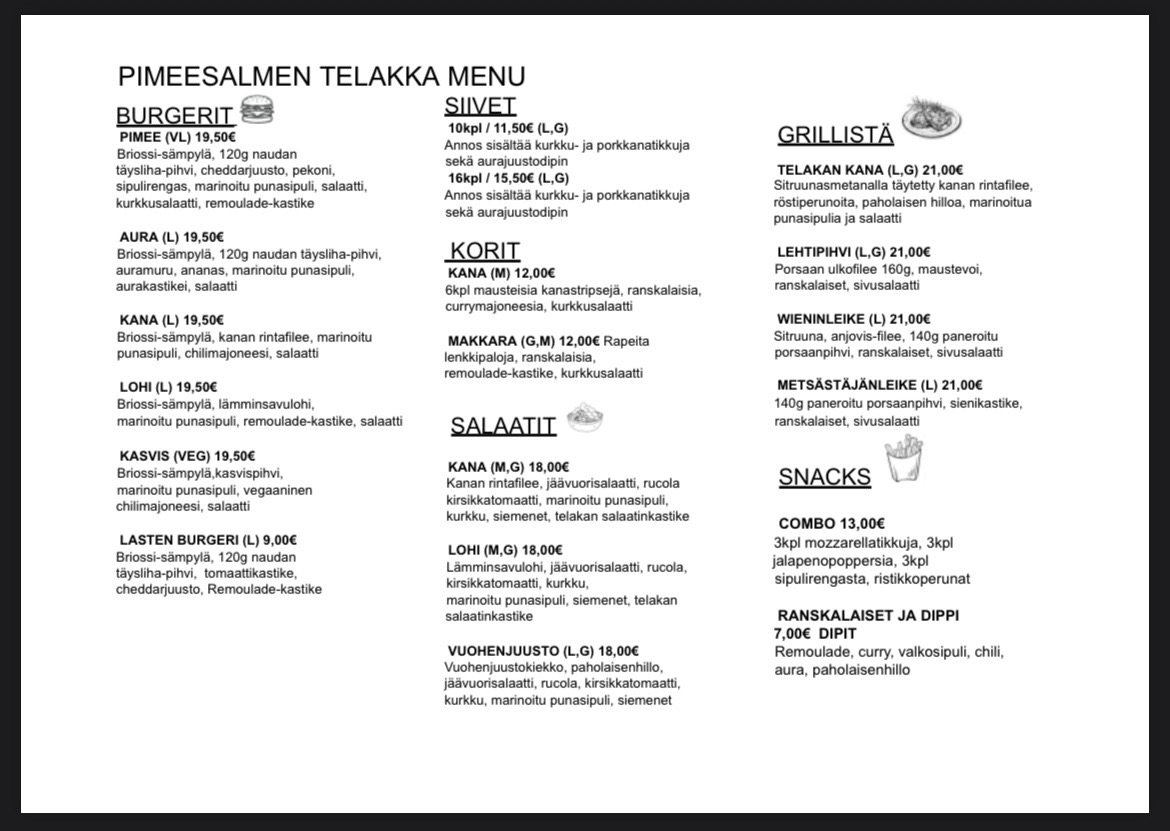 Pikkusami Menu Ruokalista - Pimeesalmi